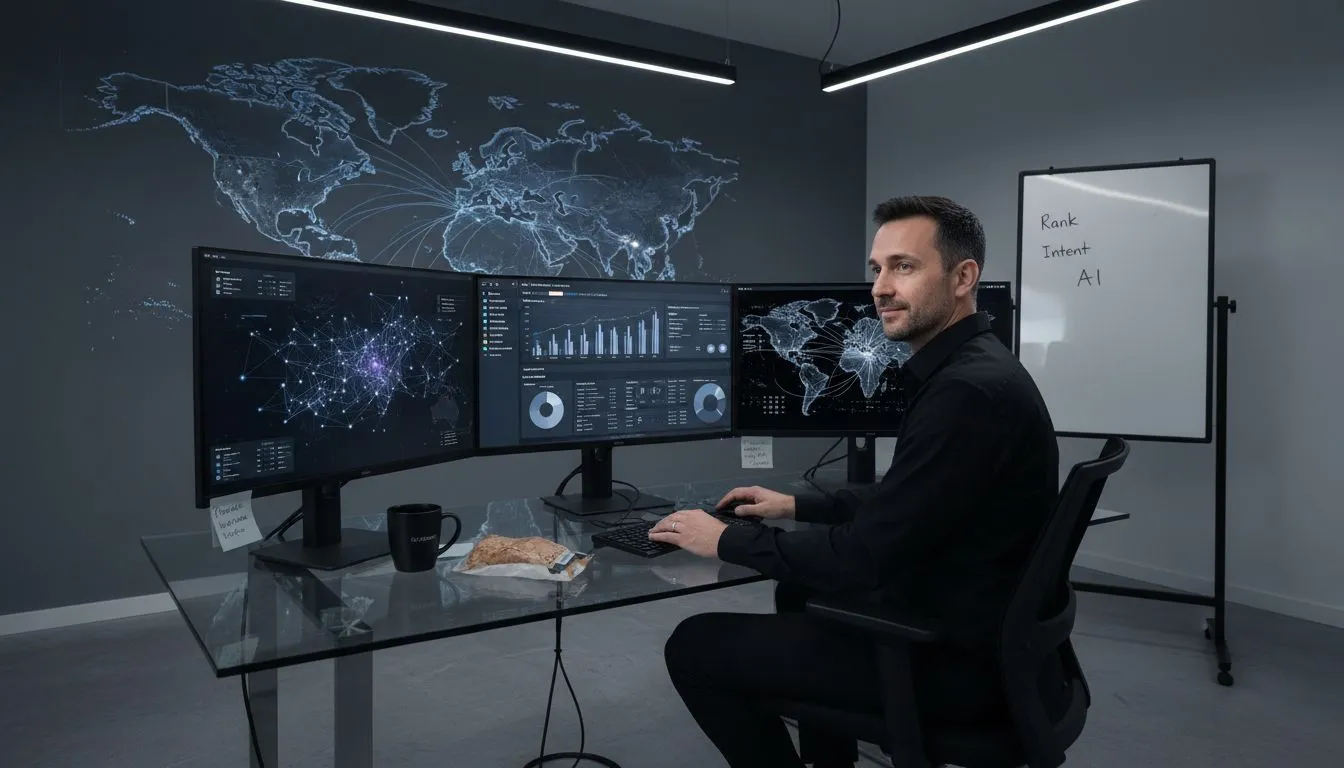 Analyst reviews AI search ranking analytics