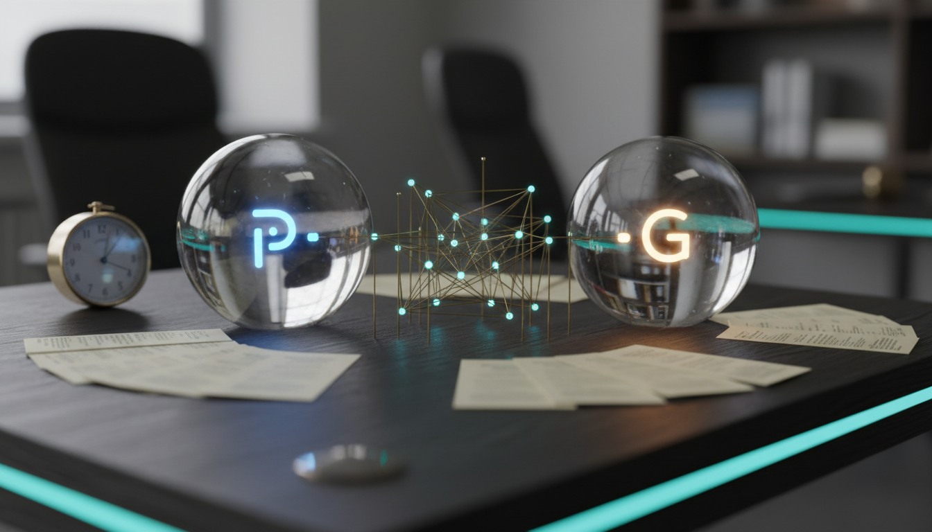 H2 target: How Perplexity and ChatGPT Decide What to Recommend &mdash; Conceptual decision‑engine visualization photographed as a r