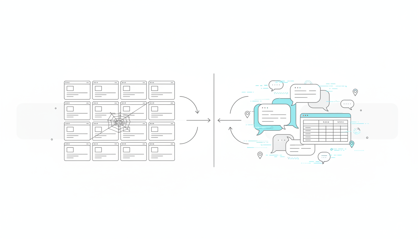 Split-comparison technical illustration conveying difference between traditional monitoring and AI monitoring: left panel sho