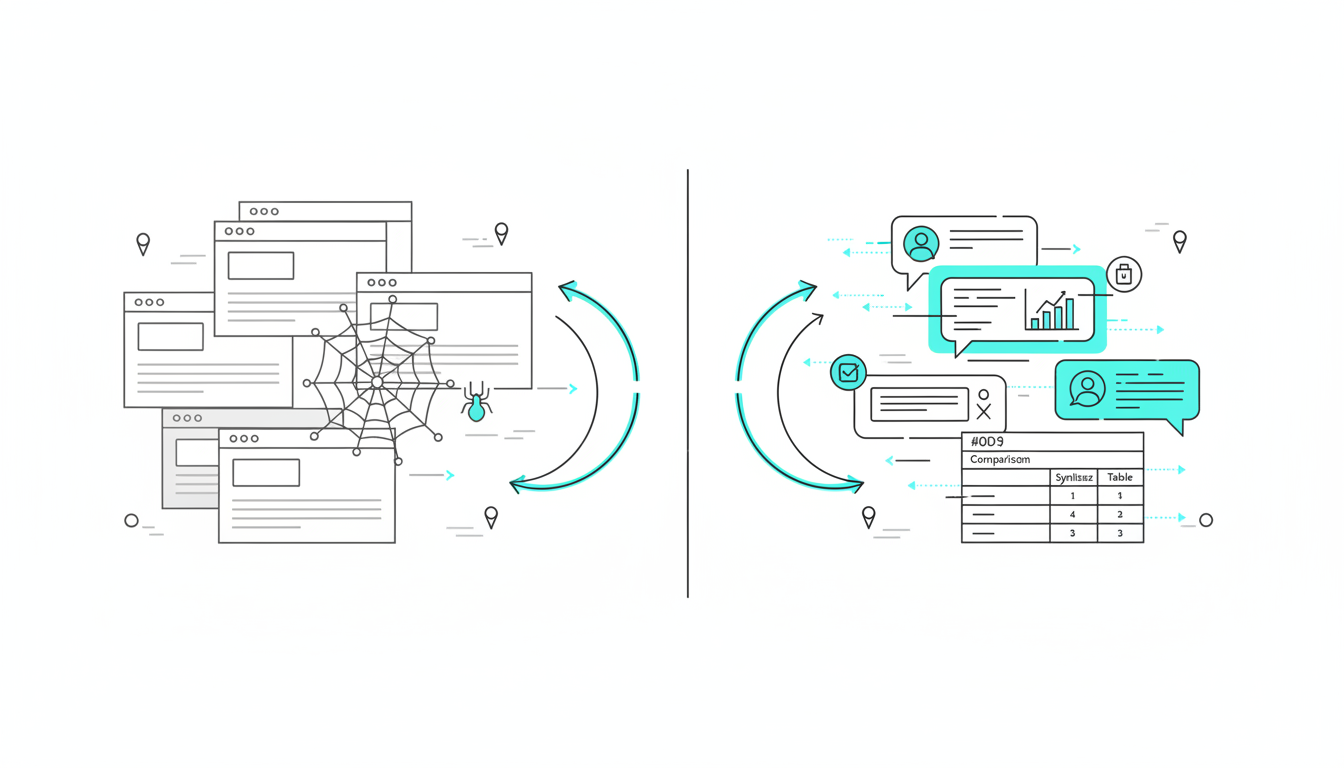 Split-comparison technical illustration conveying difference between traditional monitoring and AI monitoring: left panel sho